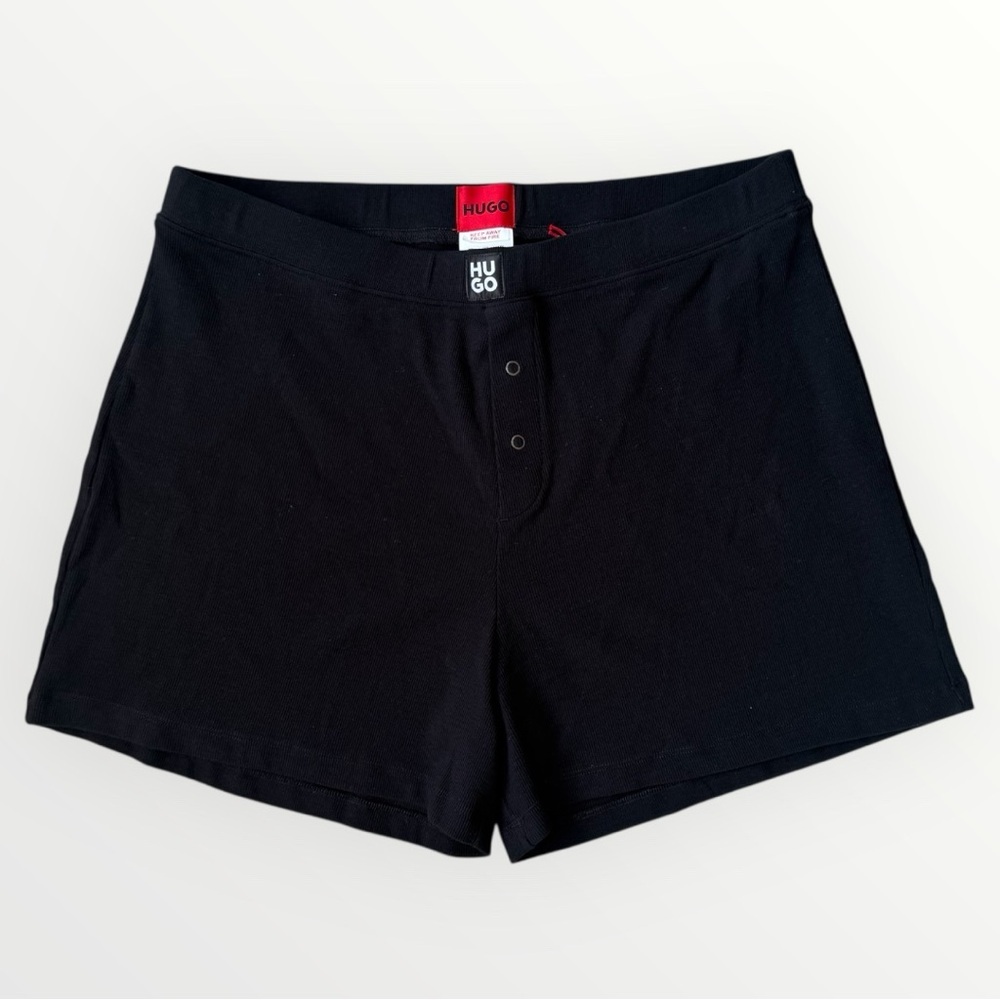 HUGO Women's Luna Stacked Logo Cotton Shorts Black Pajama Bottom New With Tags